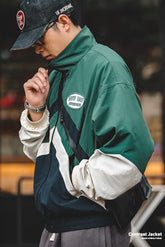 Maden Men's Vintage Contrast Color Stand Collar Jackets Lightweight Mesh Breathable Sportswear Jacket Casual Streetwear Coat